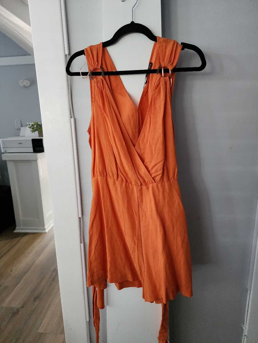 ZARA Orange Crossover Wrap Romper - Large